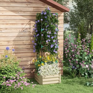 73 .5 in. x 24 in. Outdoor Planter Box with Trellis Galvanized Raised Garden Bed Open Bottom, Cream White