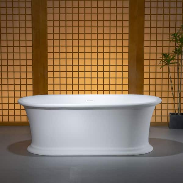 67 in. x 31.5 in. Solid Surface Stone Resin Soaking Bathtub with Center Drain in Matte White