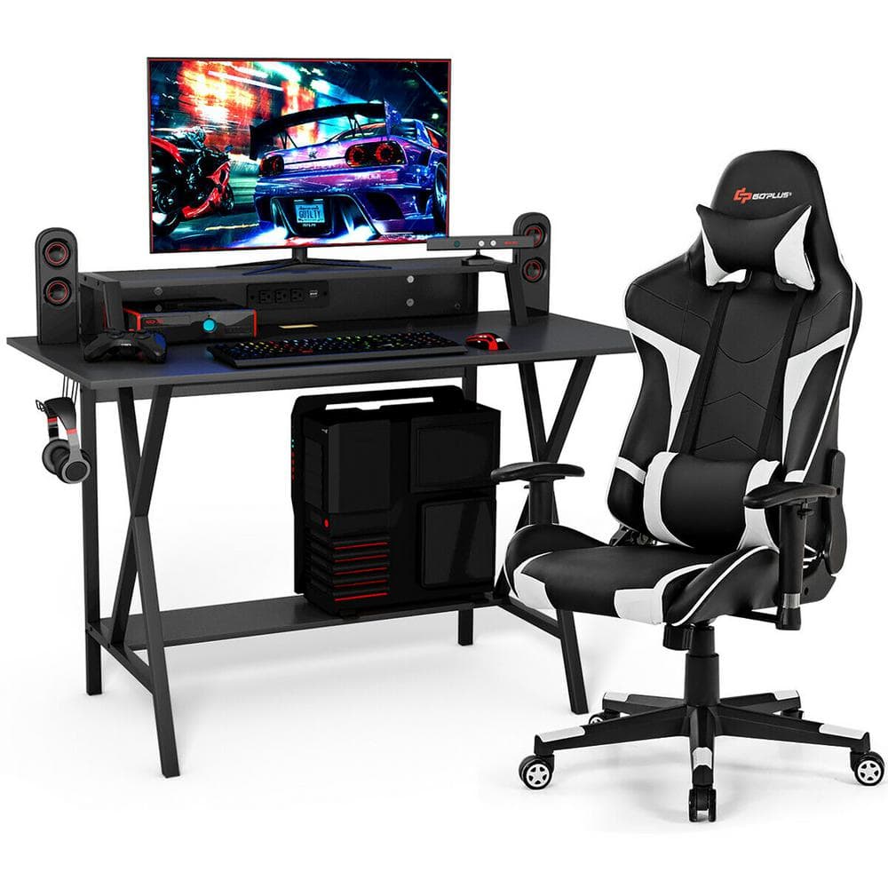 Costway 48 in. Gaming Computer Desk and Massage Gaming Chair Set