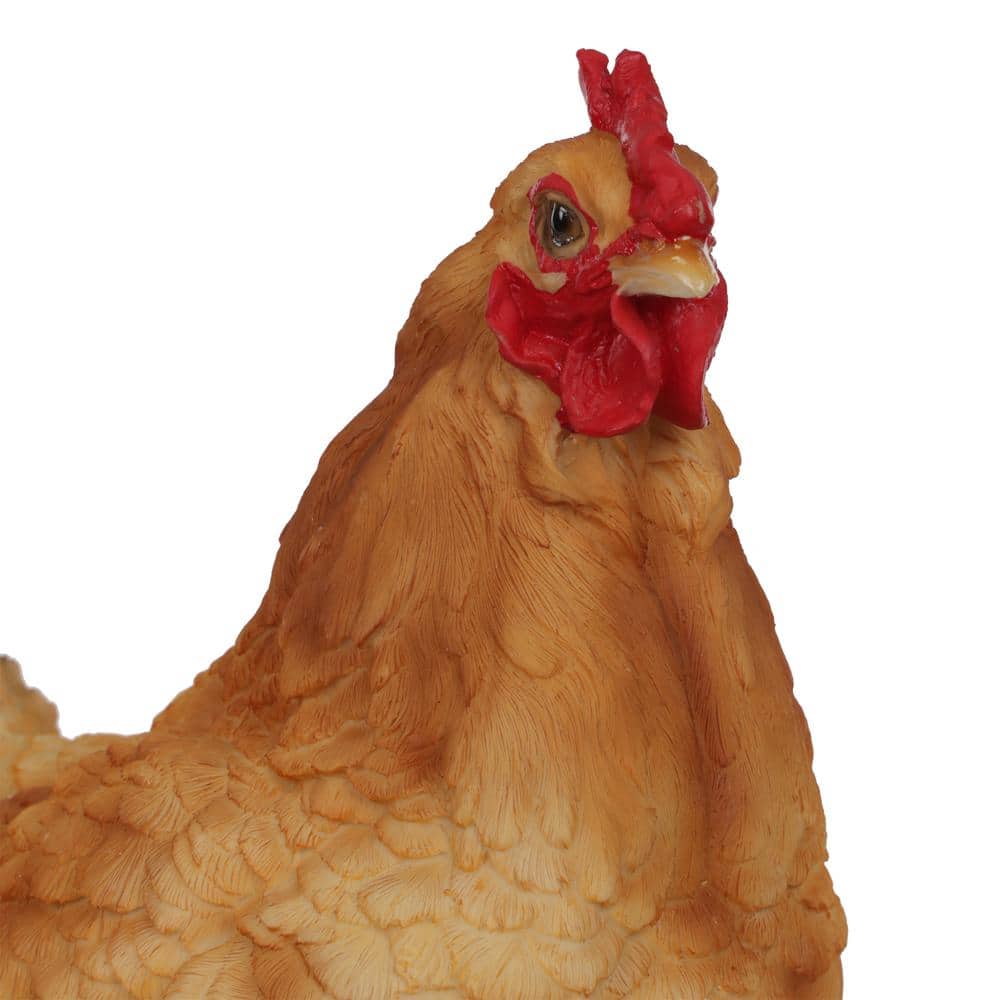Rustic Orange and Red Polyresin Standing Hen Statue, 14" Height