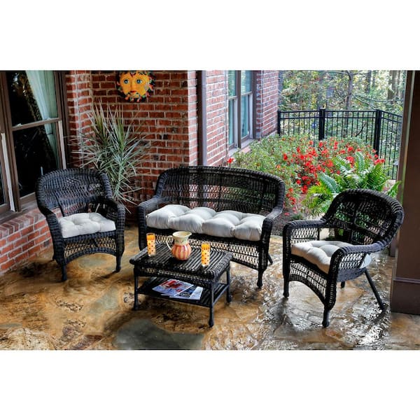 Tortuga Outdoor Portside Dark Roast 4-Piece Wicker Patio Seating Set with Sand Cushions