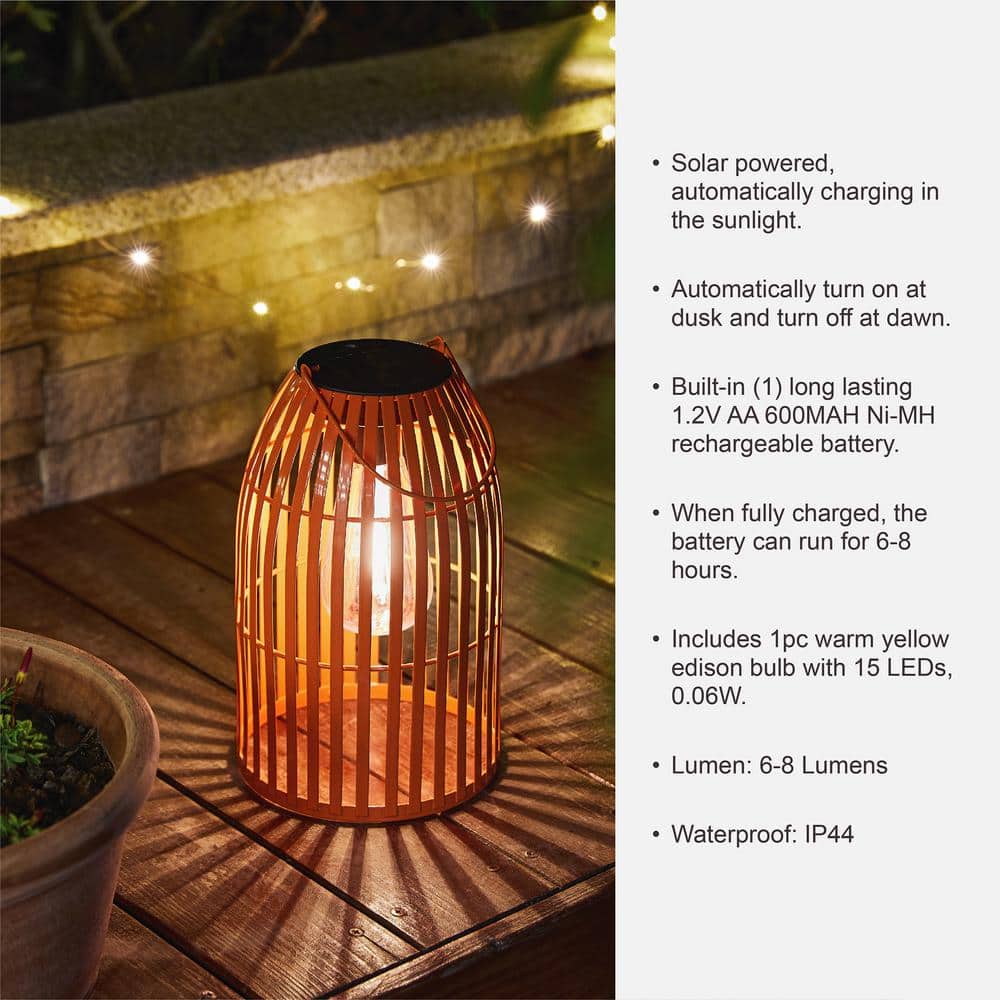 9.75" Orange Metal Woven Solar Powered Outdoor Lantern