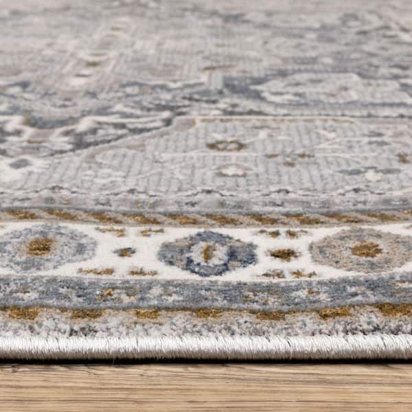 8' X 10' Blue And Gold Abstract Distressed Area Rug