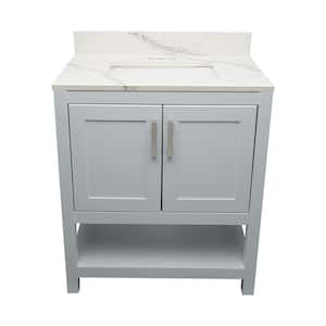 Taos 31 in. W x 22 in. D Bath Vanity in Gray with Quartz Stone Calacatta White Top with White Basin