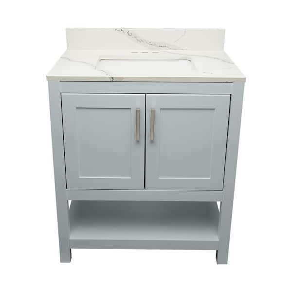Ella Taos 31 in. W x 22 in. D Bath Vanity in Gray with Quartz Stone Calacatta White Top with White Basin