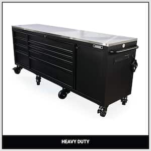 96 in. W 24 in. D 9-Drawer Heavy-Duty Mobile Workbench with SS Top Matte Black