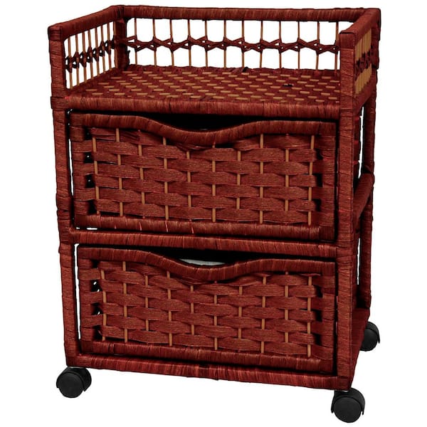 Oriental Furniture 2-Drawer Mahogany Wheeled Natural Fiber Trunk
