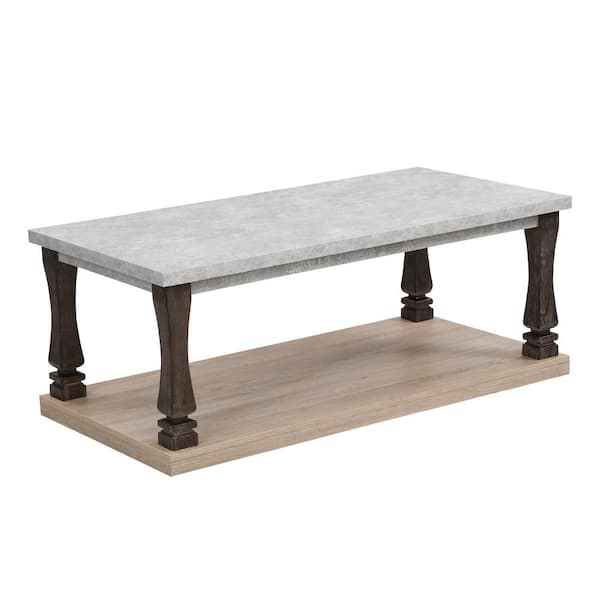 Zeus & Ruta Rectangle Mid-Century Coffee Table with 2-Tier Storage Shelf, Gray Tabletop for Home, Living Room