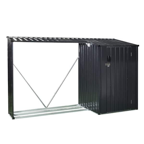 9 ft W x 3 ft D Firewood Shed with Metal Storage Two in One 27 sq ft