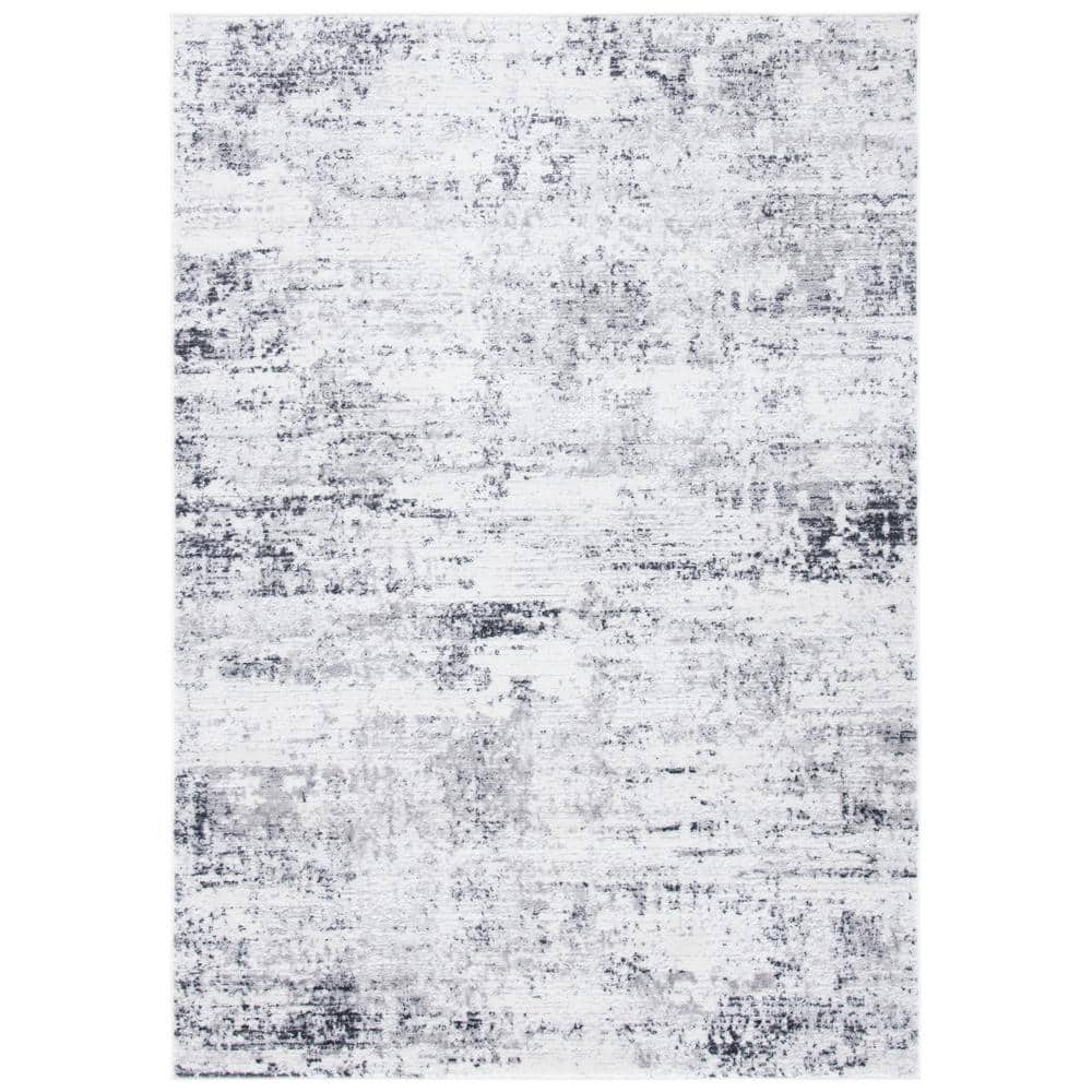 Ivory and Grey Abstract Round Synthetic Rug, 3' x 5'