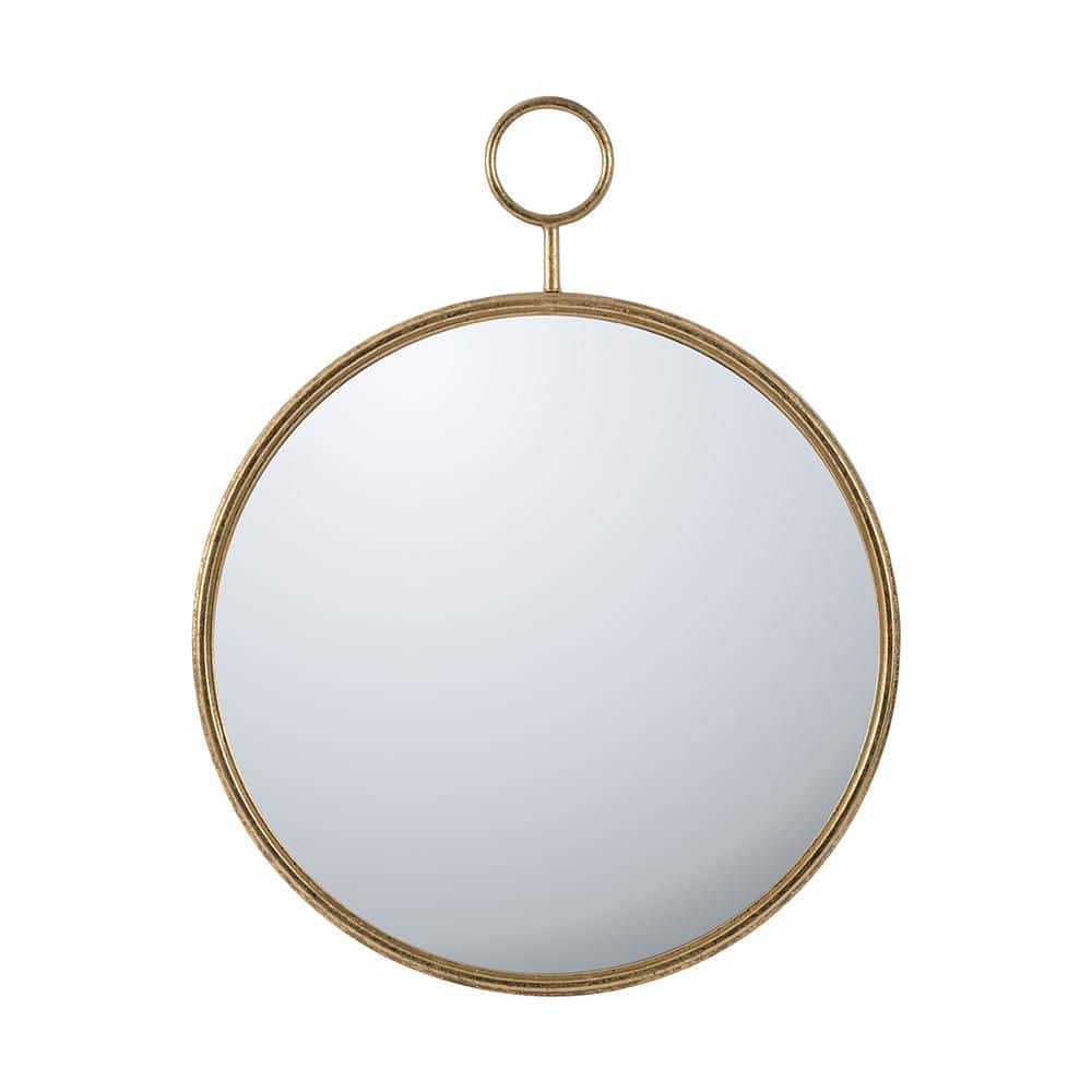 Gold 26 in W x 32 in. H Art Deco Round Iron Framed Mirror Wall Mirror Wall 