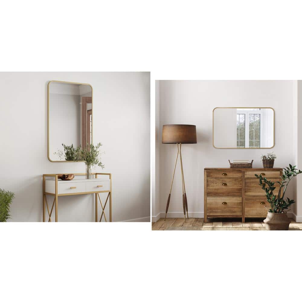 Elegant Isla 24" x 36" Gold Metal Framed Rectangular Wall Mirror
