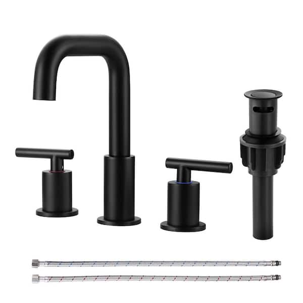 8 in. Widespread Deck Mounted Double Handle Bathroom Faucet in Matte Black