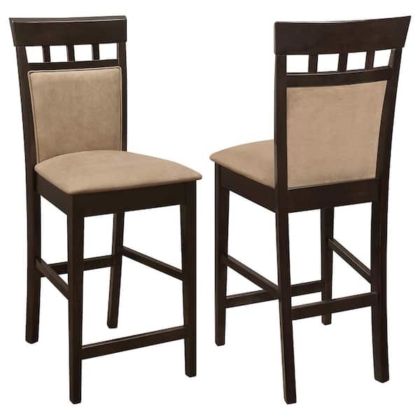Coaster Gabriel 25 in. Cappuccino and Beige Wood Counter Height Stools with Upholstered Seat (Set of 2)