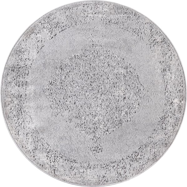 Unique Loom Portland Woodburn Light Gray 5 ft. x 5 ft. Round Area Rug