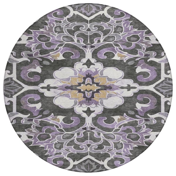Chantille Machine Washable Indoor/Outdoor Abstract ACN1947 Purple 8 ft. x 8 ft. Round Rug
