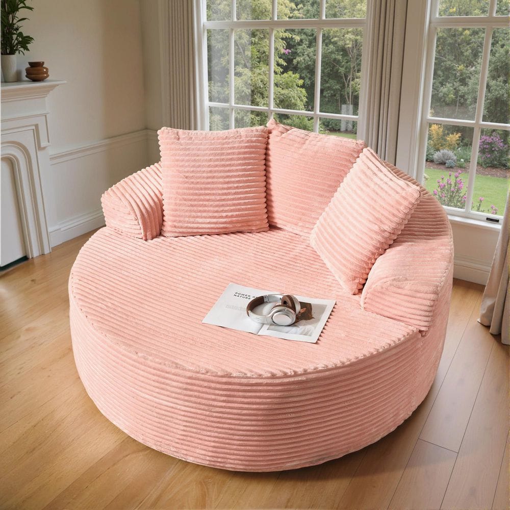 Allwex MIU 59 in. Modern Wide Square Arm Plush Corduroy Round Sofa