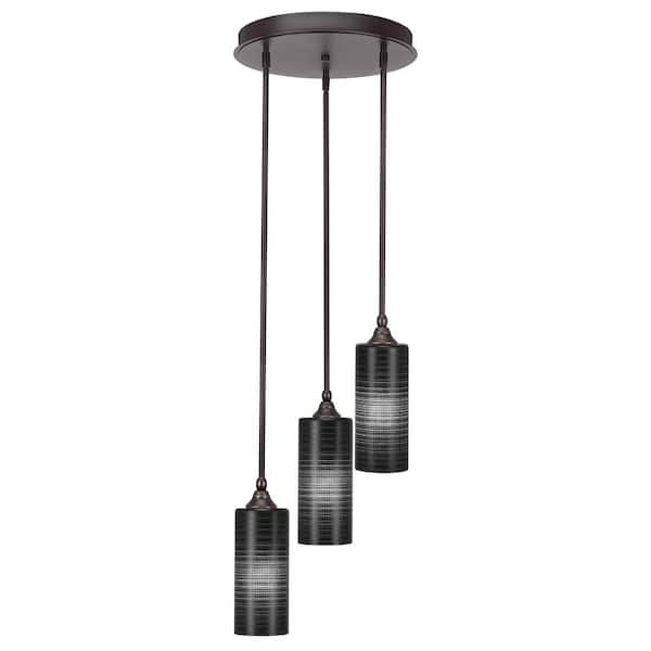 Unbranded Villa 60-Watt 18.5 in. 3 Light Dark Granite Stem Pendant Light with 4 in. Black Matrix Glass Shade, No bulbs included