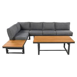 3-Piece Metal Outdoor Sectional Sofa Set with Height-adjustable Seating, Coffee Table and Cushions for Patio, Gray