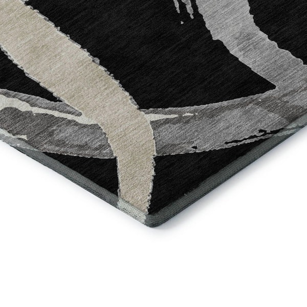 Mayfield Premium Machine Washable Abstract AMF1022 Black 3 ft. x 4 ft. Area Rug
