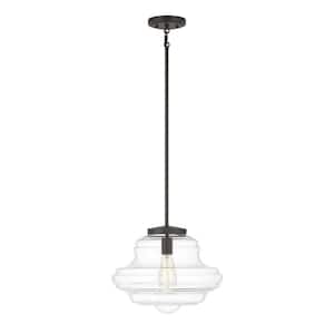 15 in. W x 11.5 in. H 1-Light Oil Rubbed Bronze Pendant Light with Clear Glass Shade