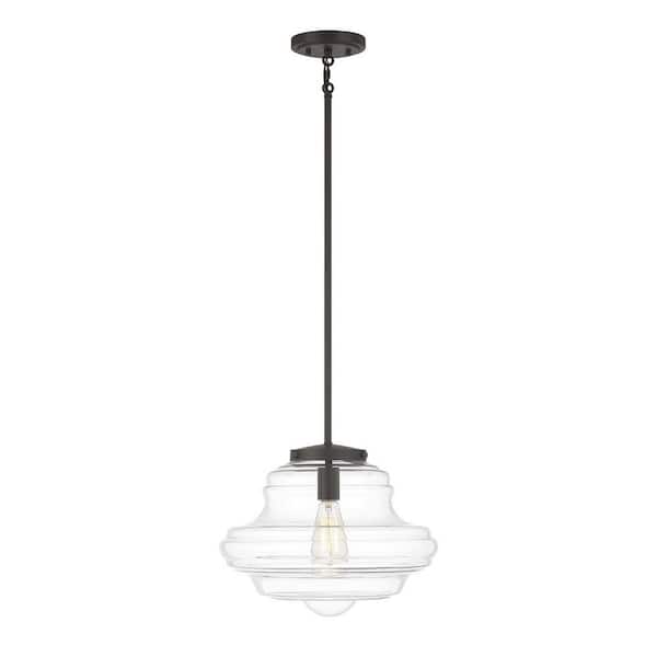TUXEDO PARK LIGHTING 15 in. W x 11.5 in. H 1-Light Oil Rubbed Bronze Pendant Light with Clear Glass Shade
