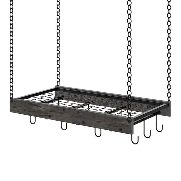 Numhew Charcoal Black Vintage Hanging Pot Rack with 12 S-Shaped Hooks, Ceiling Mounted Pot Hanger, Pot Storage Organizer