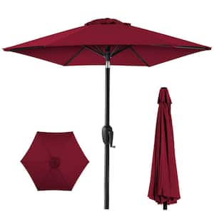 7.5 ft Heavy-Duty Outdoor Market Patio Umbrella with Push Button Tilt, Easy Crank Lift in Burgundy Red