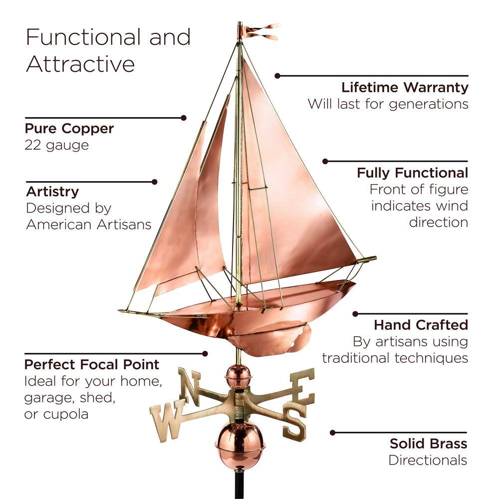 Copper Nautical Sailboat Weathervane with Brass Accents
