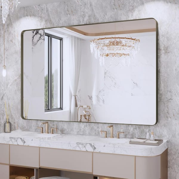Klajowp 55 in. W x 36 in. H Rectangular Framed Wall Mounted Bathroom Vanity Mirror in Brushed Bronze
