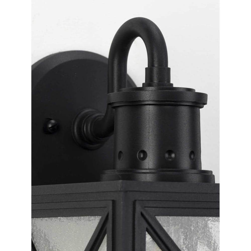 Black Metal Outdoor Lantern with Clear Seeded Glass