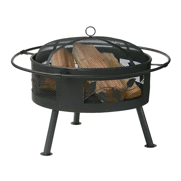 UniFlame 21 in. D Aged Bronze  Wood Burning Fire Pit with Decorative Leaf and Vine Design