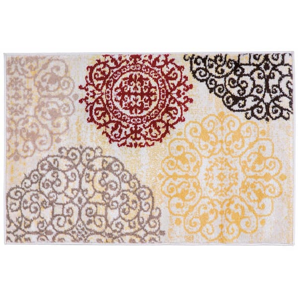 Rugshop Contemporary Modern Floral Flowers Area Rug 2 x 3 Cream World Rug Gallery