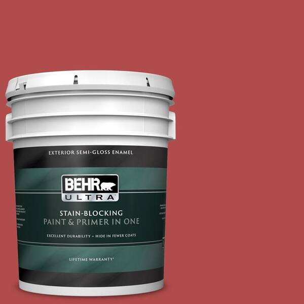 BEHR ULTRA 5 gal. #UL110-8 Carmine Red Semi-Gloss Enamel Exterior Paint and Primer in One