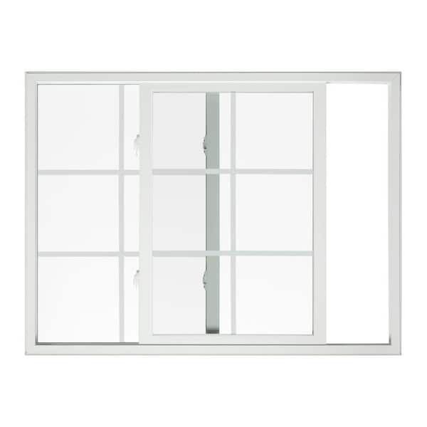 JELD-WEN 47.5 in. x 35.5 in. Premium Atlantic White Vinyl Left-Handed Sliding Window with Colonial Grids/Grilles
