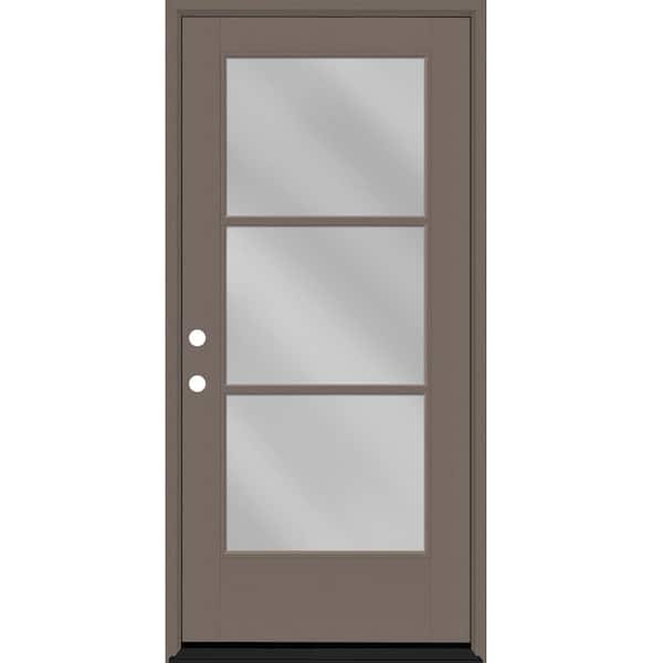Steves & Sons Legacy 30 in. x 80 in. Icon 3 Lite Modern Clear Glass RHIS Kindling Fiberglass Prehung Front Door