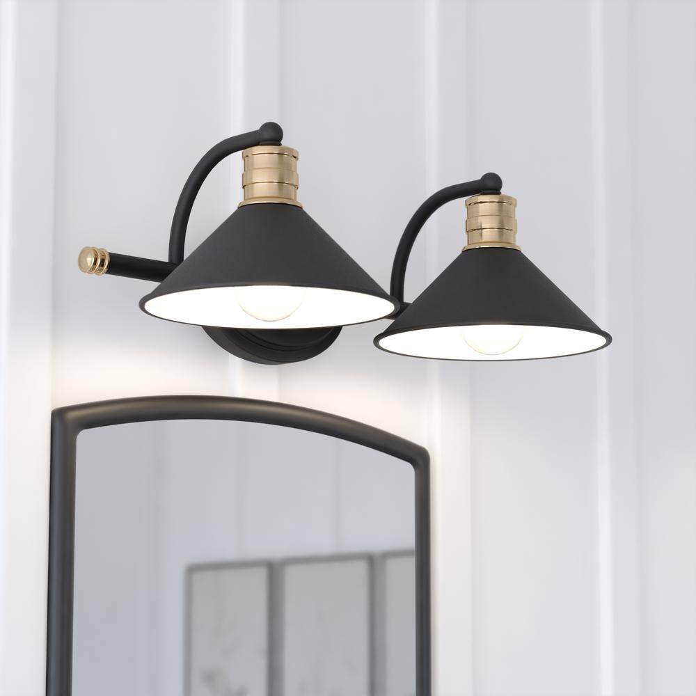 Akron Black and Brass 2-Light Steel Vanity Fixture