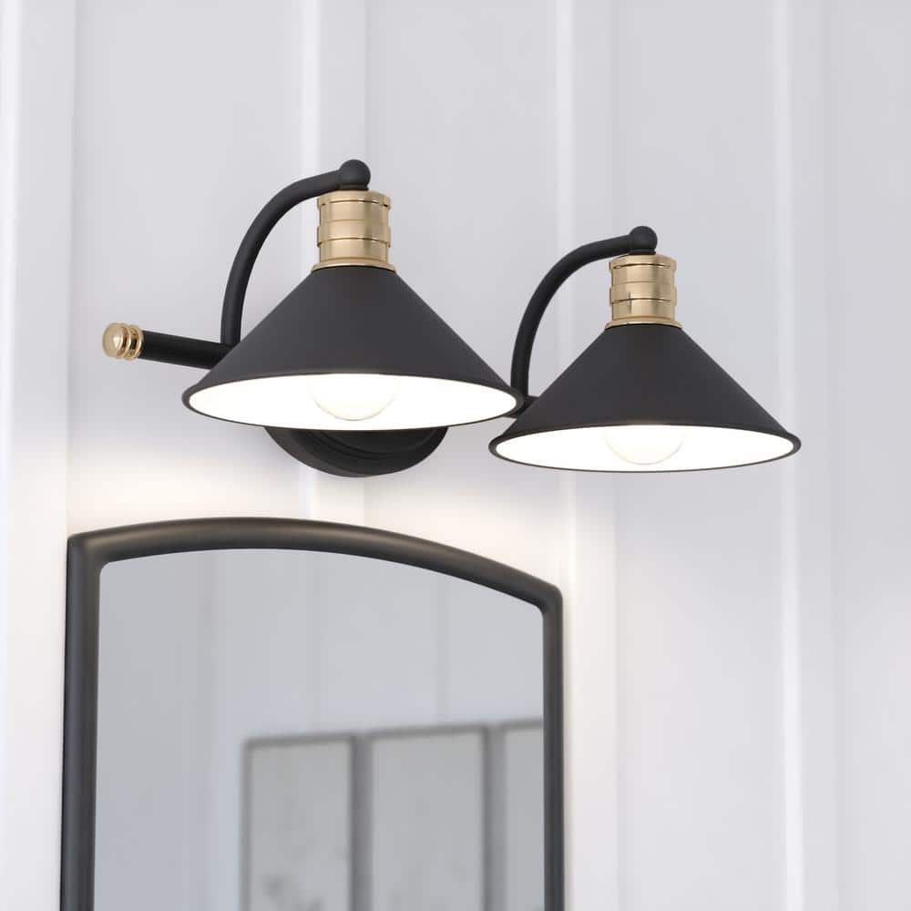 Akron Black and Brass 2-Light Steel Vanity Fixture