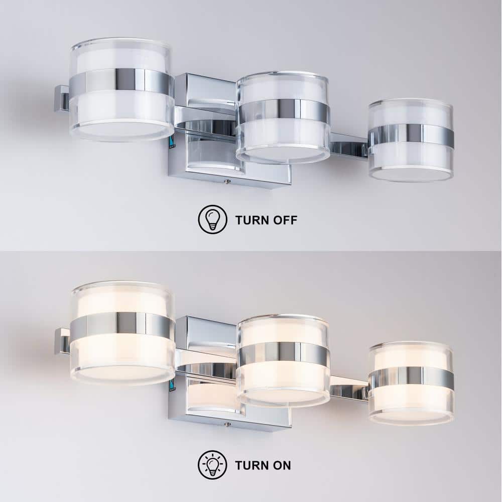 19.7" Chrome Acrylic 3-Light Dimmable Vanity Fixture