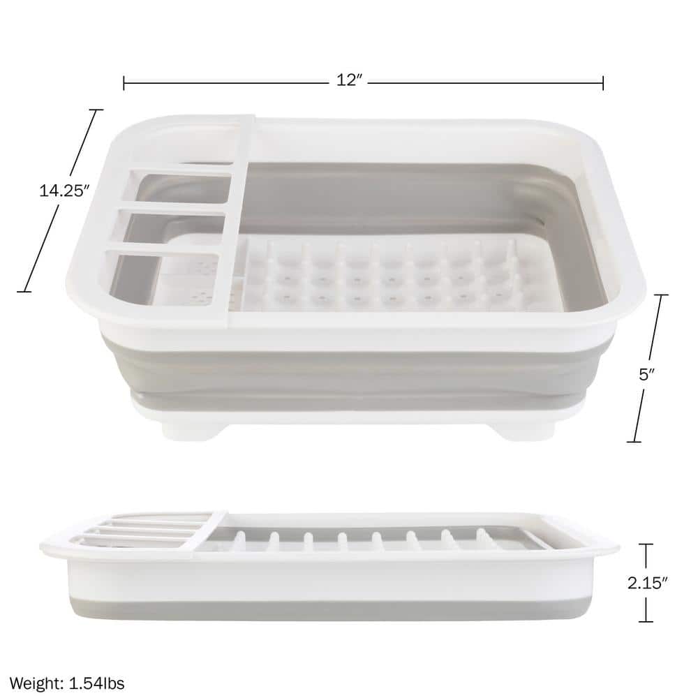 Gray Collapsible Dish Drying Rack with Utensil Cup