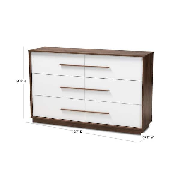 Baxton Studio Mette 6 Drawer White and Walnut Dresser 157 9696 HD