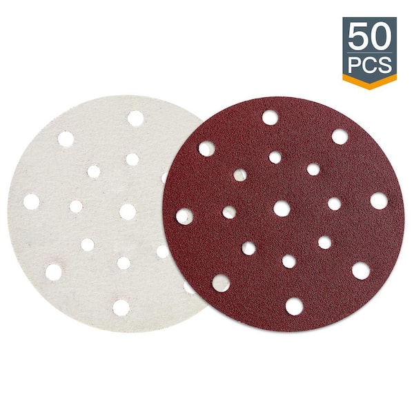 150 mm 17 Holes A/O Hook and Loop Disc 120-Grit E-Paper in Red (50-Pack)