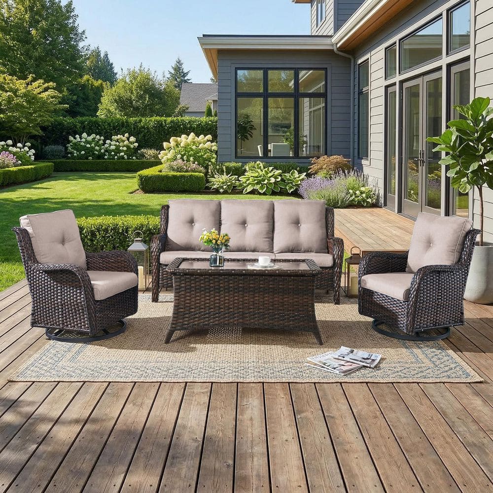 ArcLine 4-Piece Brown Wicker Patio Conversation Set with Olefin Beige Cushions and Swivel Glider Chairs/Sofa price history on PriceWatchPro