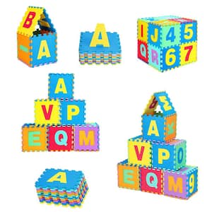 72PCS Multicolor 7.83' x 8.79' Kids Abstract Foam Interlocking Puzzle Play Mat Area Rug w/Alphabet & Numbers(1-Pack)