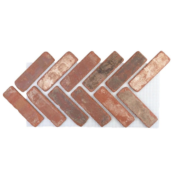 Old Mill Brick 28 in. x 12.5 in. x 0.5 in. Brick Webb Herringbone Citadel Thin Brick Sheets (Box of 5-Sheets)
