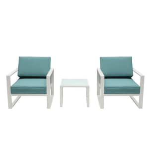 3-Piece Aluminum Patio Conversation Set with Green Cushions
