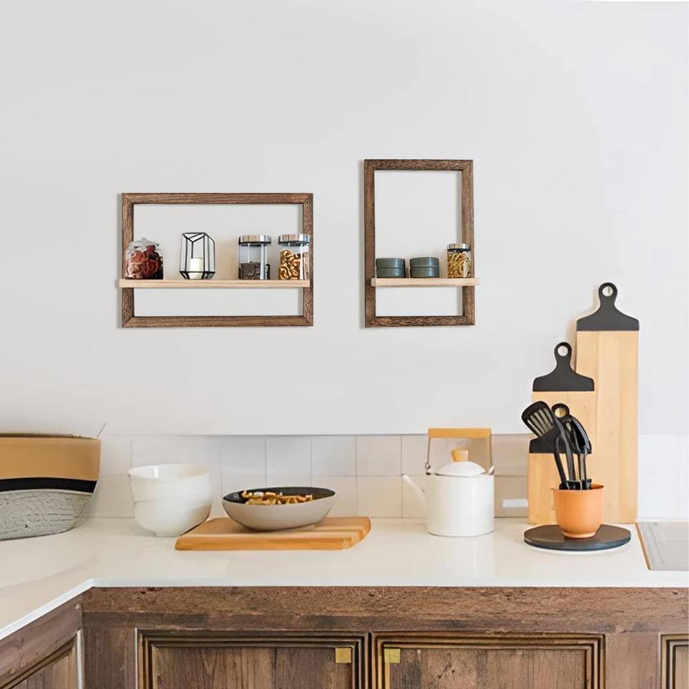 Rustic Brown Wood Floating Shelves Set of 4