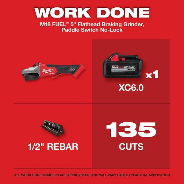 M18 FUEL 18V Lithium-Ion Brushless Cordless 5 in. Flathead Braking Grinder with Paddle Switch No-Lock (Tool-Only)