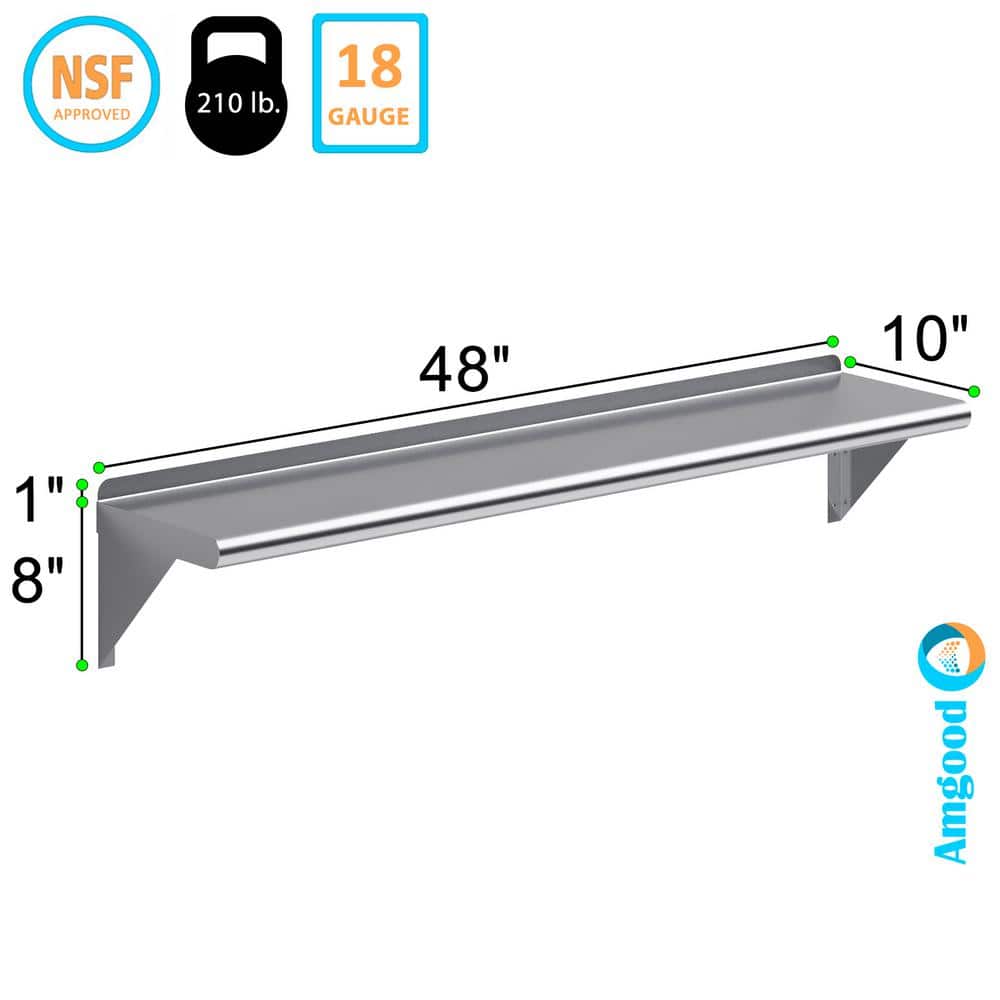 48" Stainless Steel Wall Shelf with Brackets