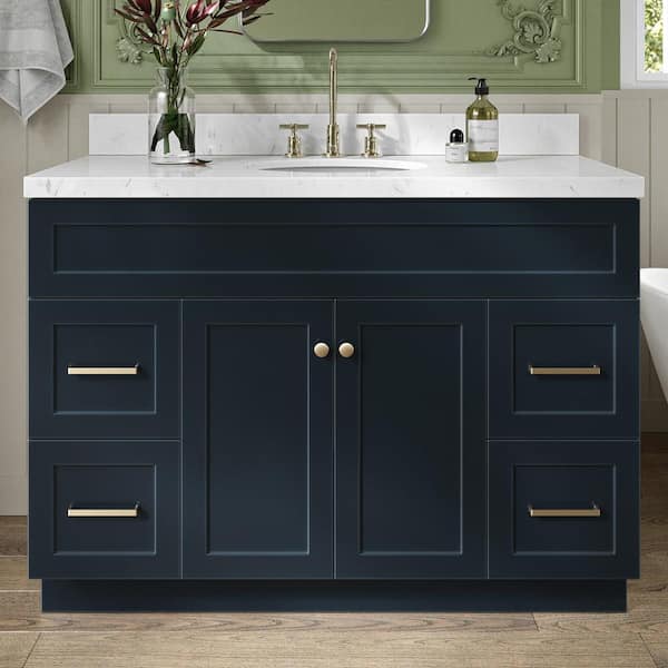 ARIEL Hamlet 48.25 in. W x 22 in. D x 36 in. H Single Sink Freestanding Bath Vanity in Midnight Blue with Carrara Quartz Top